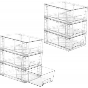 Jexnovashop-Lot De 6 Tiroirs De Rangement Empilables En Acrylique Transparent Avec Poign&eacute;es, Faciles &Agrave; Assembler Pour R&eacute;frig&eacute;rateur, Salle De Bain, Cuisine, Sous-&Eacute;vier, Armoire, Garde-Manger - Neuf
