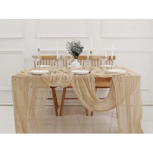 Chemin De Table En Tulle Beige 90x400cm Pour Mariages Et &Eacute;v&eacute;nements - Neuf