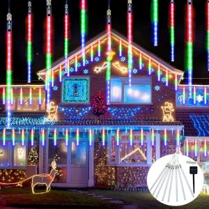 Kal-Lumières Solaires De Pluie De Météores, Guirlandes Lumineuses Ip65 Imperméable Lumières De Noël Avec Tubes De 30 Cm, 8 Tubes, Total 240 Led Pour Décoration De Arbre Mariage Intérieur Fête Jardin - Neuf