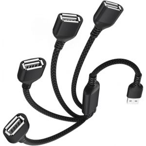 Thef-Câble Usb Splitter 4 Ports 0.3m,4 En 1 Type A Mâle Vers 4 Femelle Répartiteur Nylon Multi Cordon Multiple Porte Multiprise Extender Hub Chargeur Split Pour Mac,Pc,Tv,Car,Ps4 Ps5,Xbox One X/S - Neuf