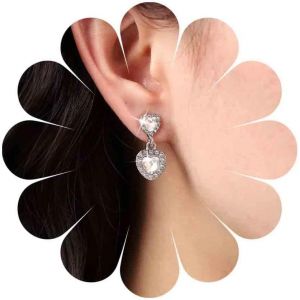Kal-Boucles D'oreilles En Forme De Coeur En Cristal Et Strass En Argent Boucles D'oreilles Pendantes En Forme De Coeur En Zircone Cubique Double Amour Boucles En Forme Coeur Bijoux Pour Filles - Neuf