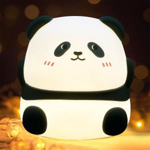 Veilleuse B&eacute;b&eacute; Panda Avec 7 Couleurs Changeantes, Contr&ocirc;le Tactile, Recharge Usb, Lampe De Chevet Pour Chambre D'enfant, Cadeau Et Jouet En Silicone Doux Pour Enfants - Neuf