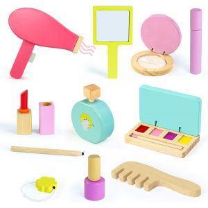 Maquillage Jouet Fille 3-5 Ans - Jeux en Bois Cadeau Fille 3-4 Ans Malette Faux Maquillage avec Palette et Kit Coiffure pour Cadeaux Paques - Neuf
