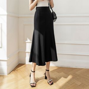 Jupe Tricotée Mi-Longue Pour Femme Printemps Et Été Taille Haute Taille Élastique Épissage Jupe Longue Jupe Queue De Poisson Jupe Trapèze - Neuf