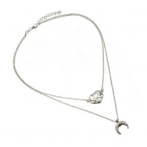 Collier Simple Et Tendance En Forme De Cour Et De Lune Avec Double Chaine Creuse - Neuf