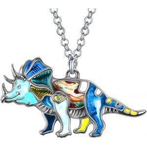 Kal-Collier Pendentif Dinosaure Tric&eacute;ratops En &Eacute;mail Mignon Pour Femmes Filles Bijoux Fantaisie Cadeaux - Neuf