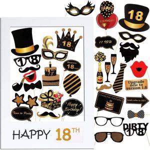 35pcs Accessoires De Photomaton 18ème Anniversaire Unisexe Funny Masquerade Kit Photobooth + Cadre Photocall Pour La Décoration D'anniversaire Diy[App8809834] - Neuf