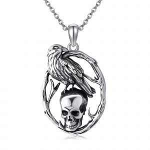 Collier Corbeau En Argent Sterling 925, Pendentif Crâne De Corbeau Gothique, Bijou Animal Pour Hommes Et Femmes - Neuf