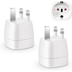JGD-2 Pi&egrave;ces Adaptateur Prise Anglaise, Adaptateur de Voyage France vers UK, Adaptateur de Prise pour Irlande, Angleterre, Ecosse, Duba&iuml;, Malte, Adaptateur Type G (Blanc) - Neuf