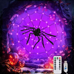Jgd-Guirlande Lumineuse En Toile D'araign&eacute;e D'halloween - 8 Modes - 70 Led - D&eacute;coration D'halloween - Alimentation Usb Avec Minuterie - Pour Cour, Jardin, Ext&eacute;rieur Et Int&eacute;rieur - Neuf