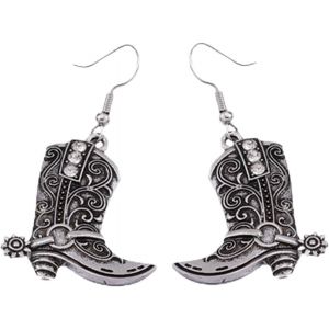 Kal-Boucles D'oreilles Bottes De Cowgirl Western Rodeo Country Boucles D'oreilles Vintage Bottes Western Boucles D'oreilles Gouttes Pour Femmes Et Filles, Argent&eacute;, L - Neuf