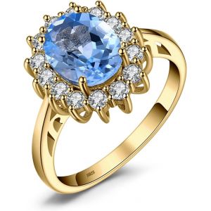 Kal-Diana Princesse Kate Middletonu Bague Naturelle Pierre Améthyste Péridot Grenat Citrine Topaze Pour Femme, Argent 925 Plaqué Or Jaune Or Rose, Vintage Ensemble Parure De Bijoux Cadeau - Neuf