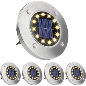 Lampe Solaire Lampe De Sol 12 Led Blanc Chaud Lampe Solaire De Chemin Extérieur Lampe Solaire En Acier Inoxydable Ip65 Étanche Lampe Solaire Pour Pelouse Chemin De Jardin Cour,4 Pièces - Neuf