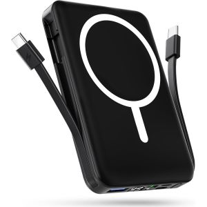 Podoru Batterie Externe Mag-Safe 10000mAh,avec 2 C&acirc;ble Charge Rapide PD 20W Batterie Externe iPhone,Portable &Eacute;cran LED sans Fil Power Bank pour 16/15/14/13/12/Pro/Max/Plus/Mini S&eacute;rie - Noir - Neuf