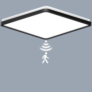 Subzonal-Plafonnier Led Dimmable Avec D&eacute;tecteur De Mouvement Radar 24w 2400lm, Lumineux Avec T&eacute;l&eacute;commande 3000k-6000k, 2.5cm Ultra Fin Lampes De Plafond Pour Bains Garage Couloir 30cm*30cm Noir - Neuf