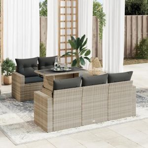 Salon De Jardin 6 Pcs Avec Coussins Gris Clair Résine Tressée - Neuf