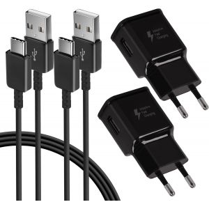 Kal-Lot De 2 Chargeurs Rapides Et Adaptateurs Avec Câble De Charge Usb Type C De 1,5 M Pour Samsung Galaxy S22/S21/S20/S20+/S10/S10+/S10e/S9+/S8plus/Edge/Active/A71/A52/A53 5g /Note 8/9/10/20 - Neuf