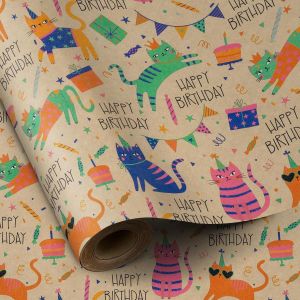 Rouleau De Papier D'emballage Kraft - Mini Rouleau - Conception De Chat D'anniversaire Idéal Pour Anniversaire, Fête, Baby Shower - 43,2 Cm X 10 M - Neuf