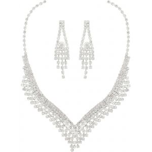 Ensemble De Ton Argent Ren Cristal Collier Boucles D'oreilles, Ren Cristal De Collier De Mari&eacute;e Collier Boucles D'oreilles, Collier Fantaisie, De No&euml;l De Bijoux De Cadeau Pour Les Femmes - Neuf