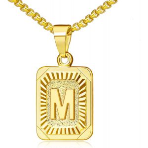 Kal-Collier Lettre Pendentif Nom Initiale Alphabet Lettre A-Z,Collier Carr&eacute; En Acier Inoxydable Avec Cha&icirc;ne D'oreille De Bl&eacute; 56 Cm Pour Femme Et Homme,Couleurs Disponibles En Argent Et Dor&eacute; - Neuf