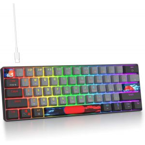 GOTHICANA BY EMPClavier De Jeu Mécanique 60%,Clavier Filaire Compact Rétroéclairé Led Rvb 61 Touches Avec Câble Usb Type-C Détachable,Clavier De Bureau Avec Interrupteur Rouge Linéaire Pour Win/Mac(6 - Neuf