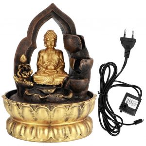 HJLIAN Fontaine de table eclairee par LED, fontaine a eau en resine, ornements, statue de Bouddha en meditation, decoration de la maison, prise UE 220 V - Neuf