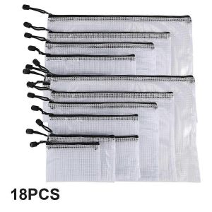 18Pcs Zipper Document Bag,8 tailles assorties,plastique pour le bureau,la maison - Neuf