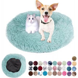 Panier Rond Pour Chien En Tissu Peluche Doux - Lit Lavable Anti-Dérapant Avec Coussin Apaisant Pour Chat - Petit Et Moyen Taille - Gris Clair 60cm - Neuf