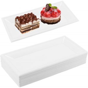 Checarzhn--No1-Lot De 50 Assiettes De Fête Rectangulaires En Papier Blanc, 26 X 13 Cm, Assiettes De Service Jetables En Bagasse De Canne À Sucre Pour Pique-Nique, Barbecue, Fête, Utilisation - Neuf