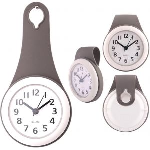 Horloge murale de salle de bain grise, horloge de salle de bain, horloge à ventouse, étanche, silencieuse, sans tic-tac - Neuf