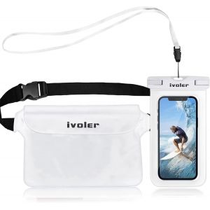 KALANKA-2 en 1 Kit Sac avec Pochette Étanche Téléphone, Etui Imperméable à Ceinture avec Housse Étanche Smartphones pour Camping Kayak Pêche Rafting Natation- Blanc - Neuf