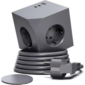 PD20W Cube multiprise avec USB C,3 prises,cube avec coussinet magnétique,multiprise 6 en 1,adaptateur de prise murale avec rallonge de 1,5 m,pour bureau,maison,gris - Neuf