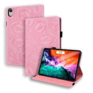 Étui En Cuir Embossé À Motif Veau Pour Ipad Mini 2024 / Mini 6 Avec Support, Emplacements Pour Cartes, Emplacement Pour Stylo Et Bande Élastique - Rose - Neuf