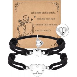 Kal-Bracelet Couple Amoureux Pour 2 - Cadeau Couple Bracelet Aimant&eacute; Bracelet En Commun Couple Distance R&eacute;glable Bracelet Magn&eacute;tique Amiti&eacute; Copines Soeurs Hommes Femmes 2pcs De - Neuf