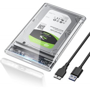 CHENG-Boitier Disque Dur 2.5'', USB 3.0 Boitier Externe Disque 5Gbps pour SATA HDD et SSD de 2,5'' et 7 mm/9.5 mm, Boitier SSD accélération UASP&Trim, sans Outils, Câble USB 3.0 Inclus-Transparent - Neuf