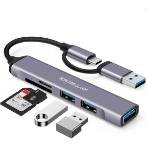 JGD-Hub USB C, Adaptateur USB C 5-en-1 avec 3 Ports USB et Lecteur de Carte SD microSD Compatible avec MacBook, Samsung Galaxy, Ordinateurs Portables, T&eacute;l&eacute;phones Portables et Tablettes - Neuf