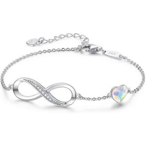 Kalanka-Bracelet Femme Argent 925 Infini, Bracelet D'amour Femme R&eacute;glable, Bijoux Femme Cadeaux No&euml;l Femme Anniversaire F&ecirc;te Des M&egrave;res Cadeau Maman Infinity Heart Bracelets Silver - Neuf