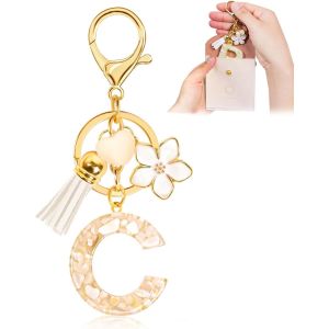 Kal-Porte-Clés Pour Fille Lettre, Porte-Clés Pour Femme Avec Lettre Initiale, Alphabet Pendentif Initiale En Résine, Keyring Avec Pendentif Amour Et Pampille, Cadeau Pour Femme Beige - Neuf