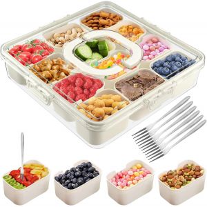 Boîte À Goûter Avec 12 Compartiments, Assiette À Collation Avec Couvercle Poignée Et 6 Fourchettes À Fruits, Réutilisable, Portable, Boîte À Collation, Plateau Pour Réfrigérateur, Fruits, Bonbons - Neuf