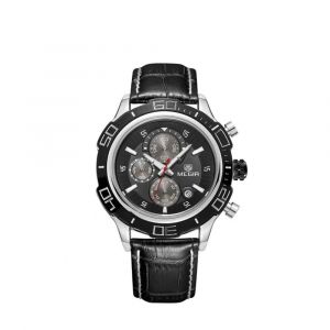 Megir Fashionale Multifonction Hommes M&eacute;tal &Eacute;tanche Montre Bracelet Ajustable (Cuir+Noir) - Neuf