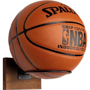 Acdsgd-Support Mural Ballon, Porte Ballon Mural En Bois Et M&eacute;tal, Support Ballon Basket Foot Volley Rugby, Brun Rustique - Neuf