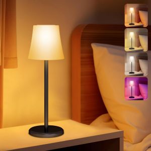 Kal-Lampe De Table Led Sans Fil, 3 Température De Couleur +Rgb Rechargeable Intensité Réglable Lampe De Chevet, Contrôle Touche Tactile Ip54 Etanche Pour Extérieur Chambre Dîner Jardin Café - Neuf