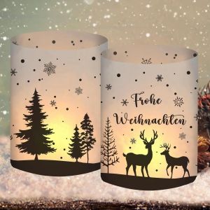 KALANKA-Lot de 12 photophores, décoration de table de Noël, pour l`intérieur, avec inscription « Frohe Weihnachten », convient pour bougies chauffe-plat ou bougies - Neuf