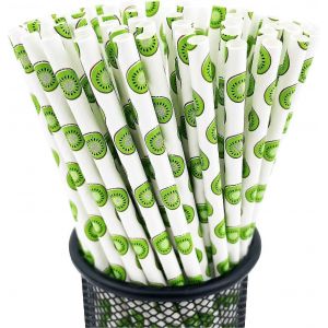 Pailles jetables en papier de fruits,paquet de 100 kiwis - Neuf