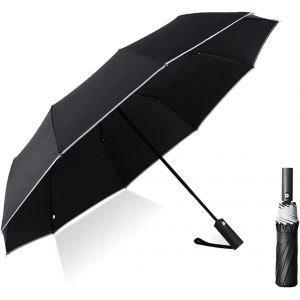 Yemaesre-Grand Parapluie Résistant Aux Tempêtes Avec Ouverture Automatique, Parapluie Transportable Avec Protection Uv (50), Parapluie Pliable Stable, Poignée Ergonomique, Poche Pour Parapluie - Noir - Neuf