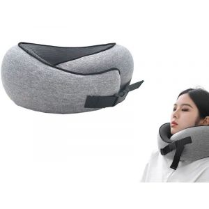 Coussin de voyage en mousse &agrave; m&eacute;moire de forme en U, gris - Neuf