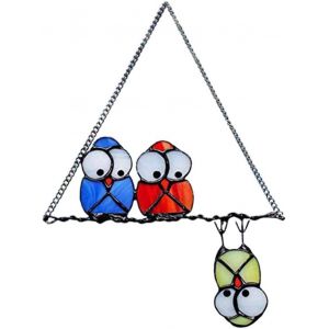 Mevronisshop-Attrape- Hibou, Décor De Tentures De Vitraux D'oiseaux Multicolores, 3 Hiboux S'allument À Travers Des Ornements Suspendus De Fenêtre Pour La Décoration De La Maison - Neuf