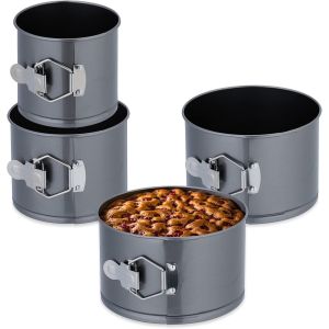 Subzonal-Lot De 4 Moules &Agrave; Charni&egrave;re, 12/14/16/18 Cm De Diam&egrave;tre, Acier Au Carbone, Antiadh&eacute;sifs, Ronds, Anthracite - Neuf