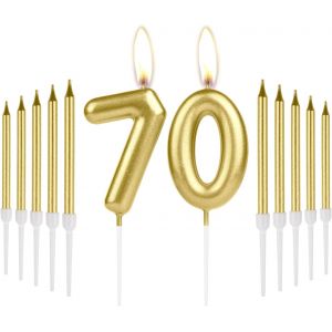 Bougies Dor&eacute;es Pour 70e Anniversaire-Num&eacute;ro 70-D&eacute;coration De G&acirc;teau D'anniversaire Pour Homme Et Femme - Neuf