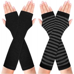 2 Pairs Fingerless Arm Gloves Long Sleeve Thermal Winter Warm Knitted Half Finger Elbow Gloves With Thumb Hole For Men Women"".[J388] - Neuf